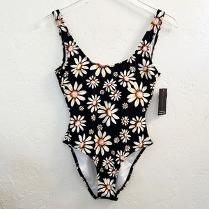 No Boundaries Daisy Floral Black One Piece Swimsuit Size S